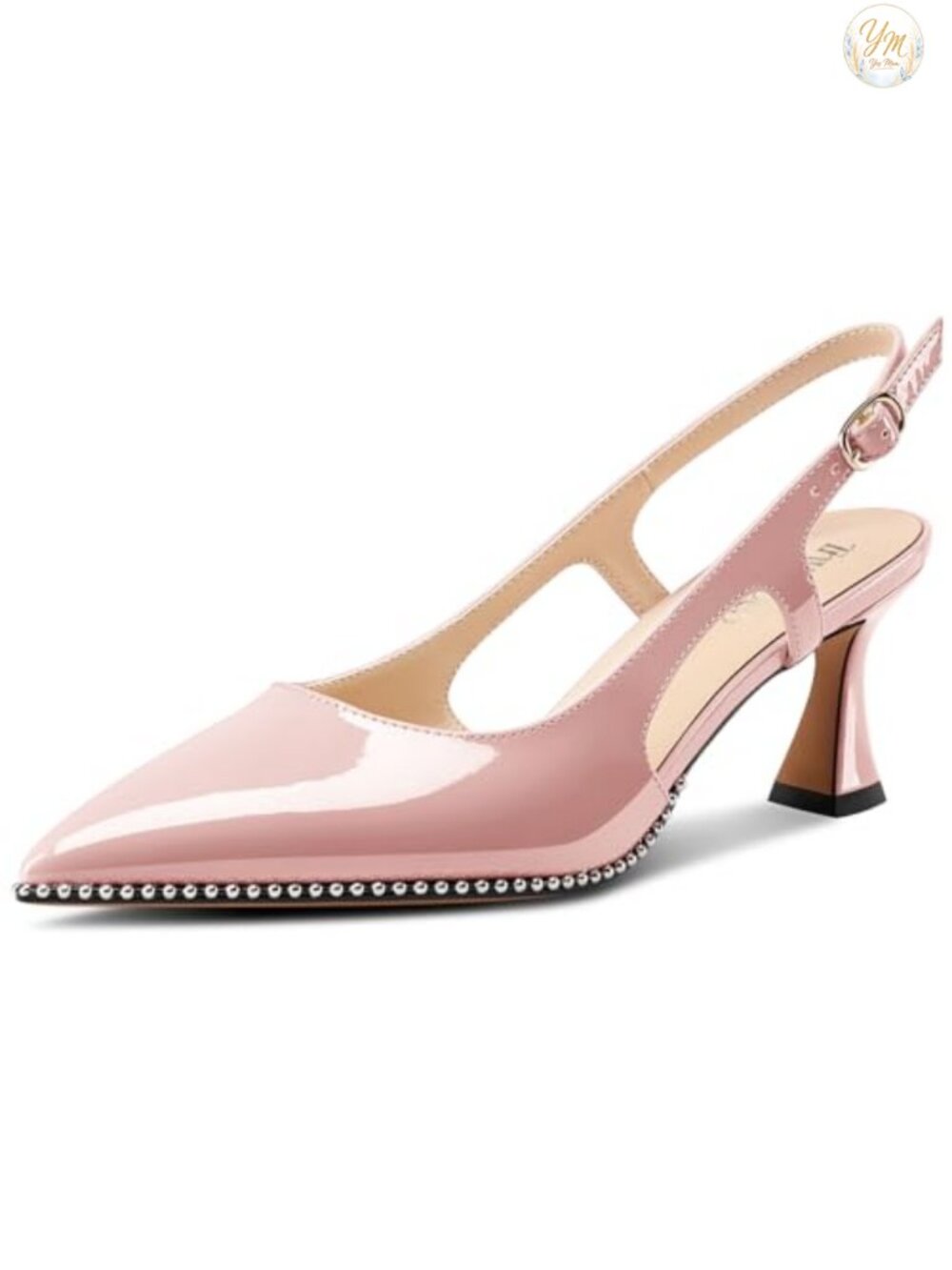 Womens Kitten Heel Pointed Toe Slingback Pumps Beaded Dress Heels